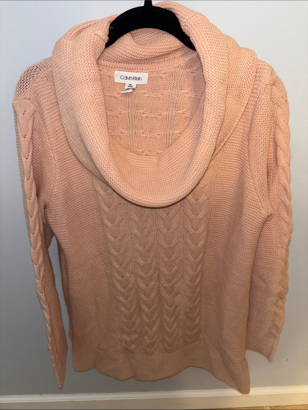 Calvin Klein Women's Cable Knit Cowl Neck Sweater - Peach